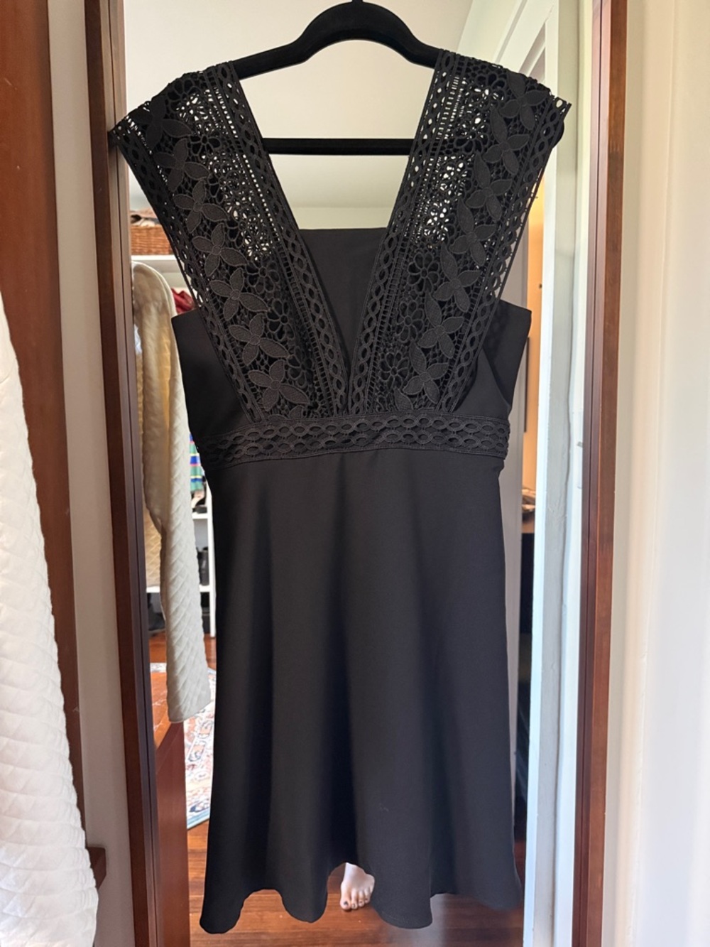 19 Cooper Black V-Neck Crochet Mini Dress